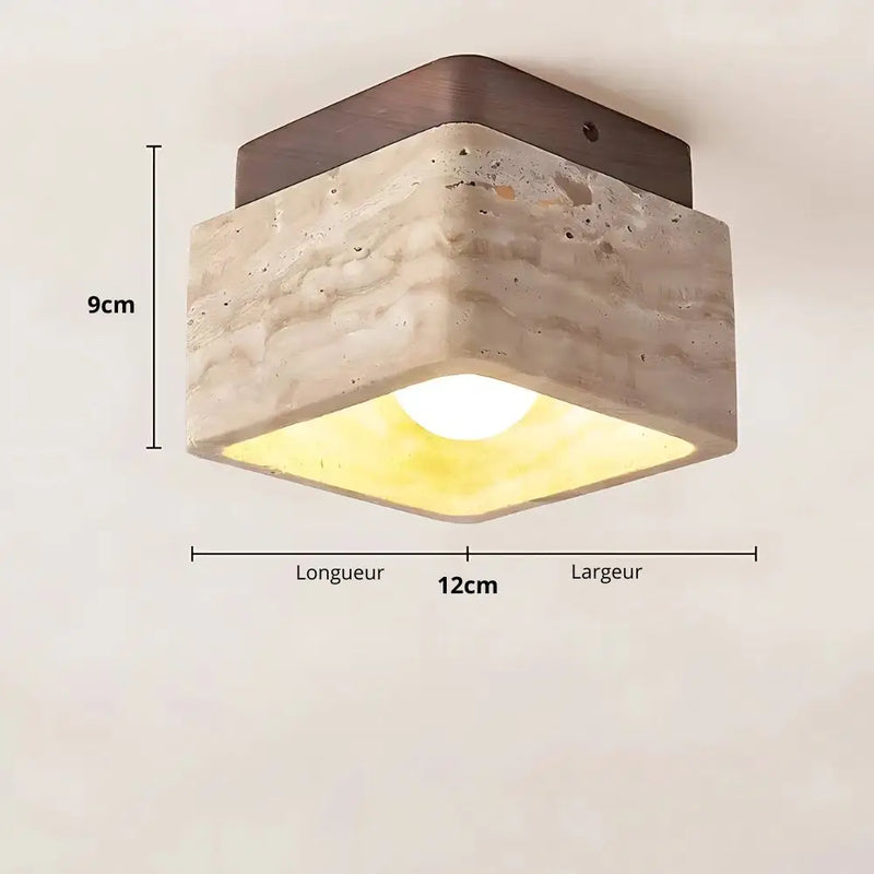 Luminaire Plafonnier Bois et Pierre - plafonnier