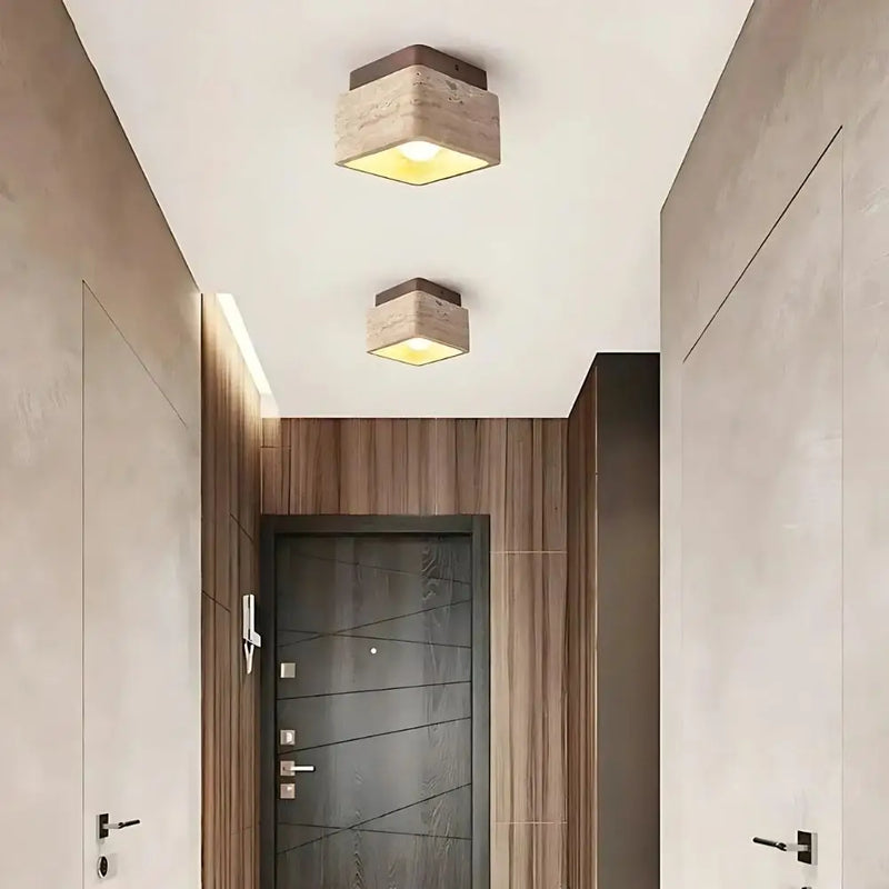 Luminaire Plafonnier Bois et Pierre - plafonnier