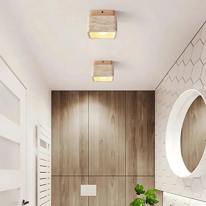 Luminaire Plafonnier Bois et Pierre - plafonnier