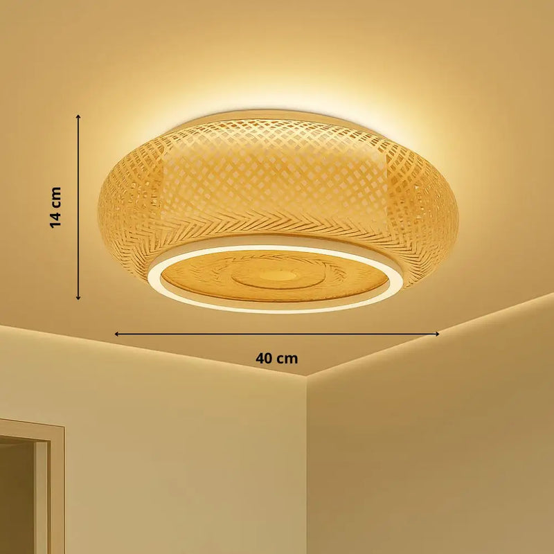 Plafonnier Bambou Rotin - Ø 40 cm – Hauteur 14 cm - plafonnier