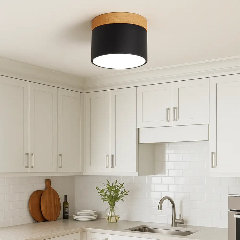 Plafonnier Bois et LED Noir - plafonnier