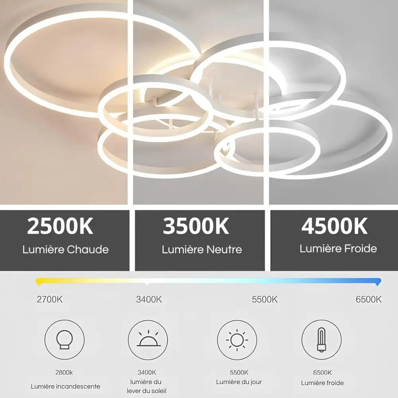 Plafonnier Cercle LED Blanc - Blanc 5 têtes (115x80 cm) - plafonnier