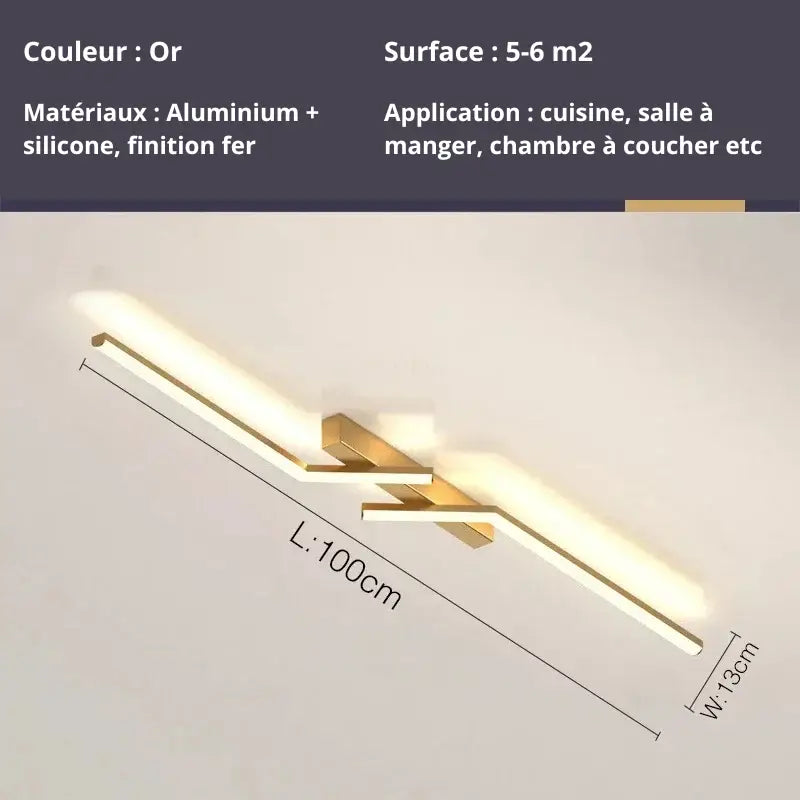 Plafonnier Design Doré - L100cm / Dimmable - plafonnier