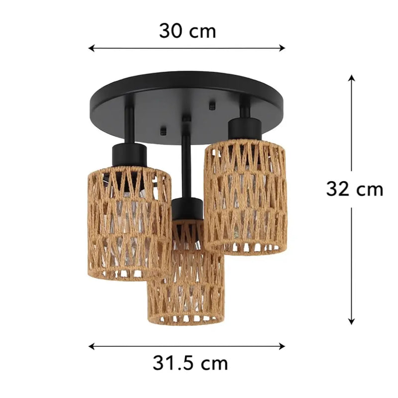 Plafonnier Rotin Noir - 30cm - plafonnier