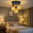 Plafonnier Rotin Noir - 30cm - plafonnier