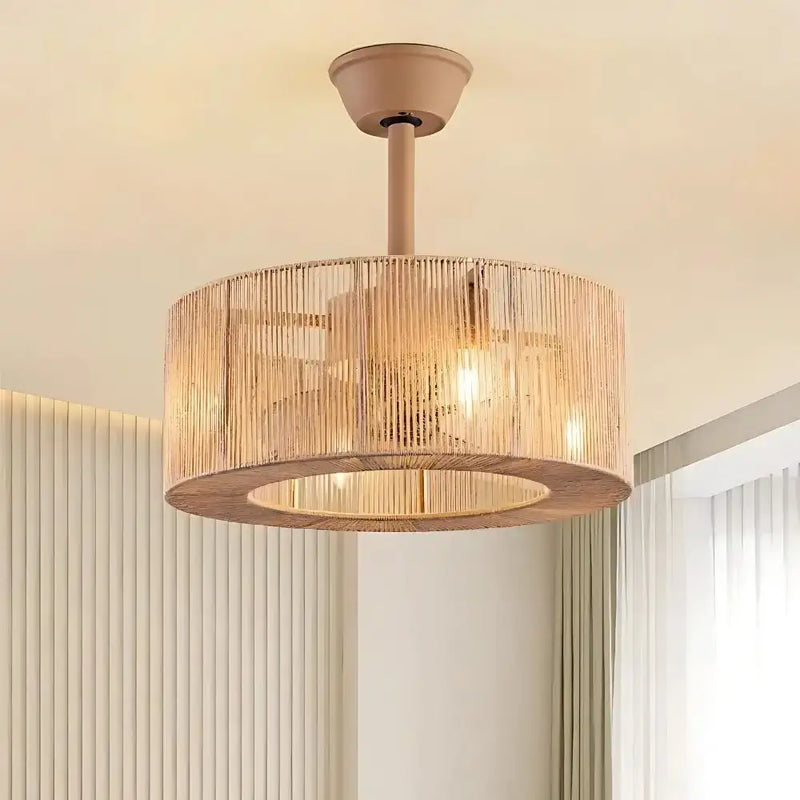 Plafonnier Ventilateur Rotin - 45 cm - plafonnier