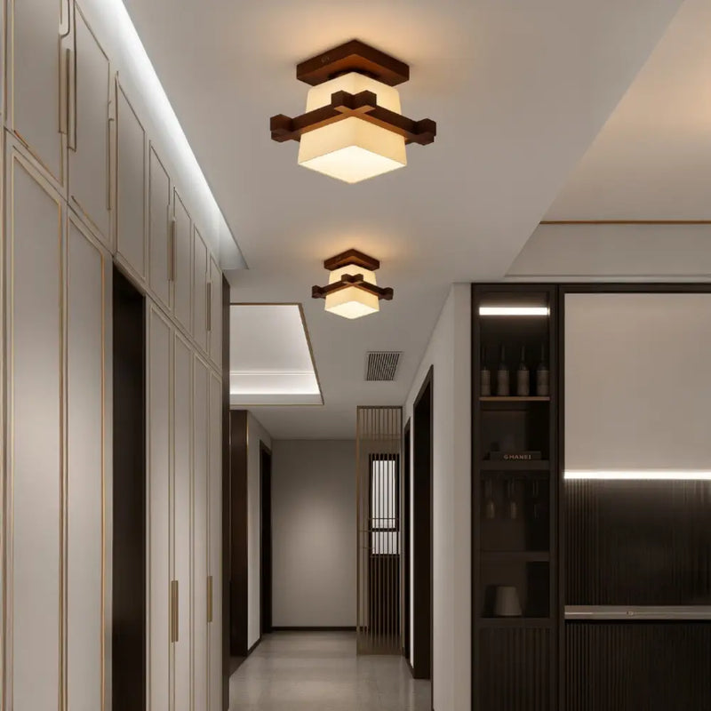 Plafonnier Verre et Bois - plafonnier