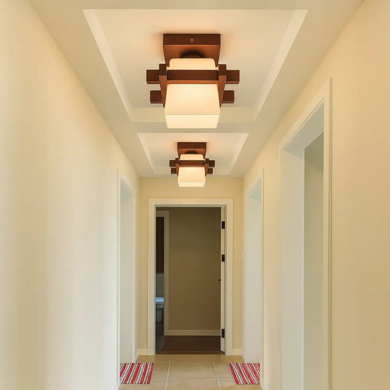 Plafonnier Verre et Bois - plafonnier