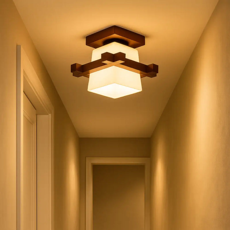 Plafonnier Verre et Bois - plafonnier