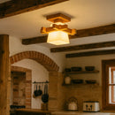 Plafonnier Verre et Bois - Beige - plafonnier