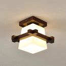 Plafonnier Verre et Bois - Marron - plafonnier