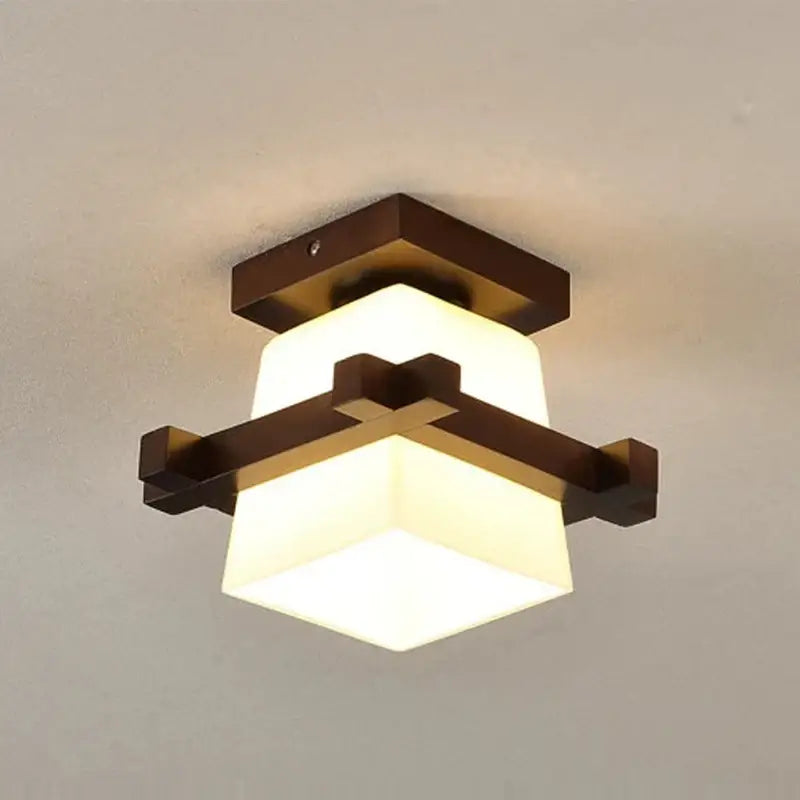 Plafonnier Verre et Bois - Marron - plafonnier